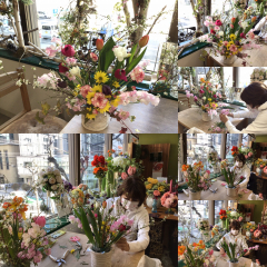 チューリップ、雪柳、春の花アレンジレッスン チューリップ、雪柳、春の花アレンジレッスン