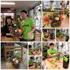 秋の花かごフラワーアレンジ